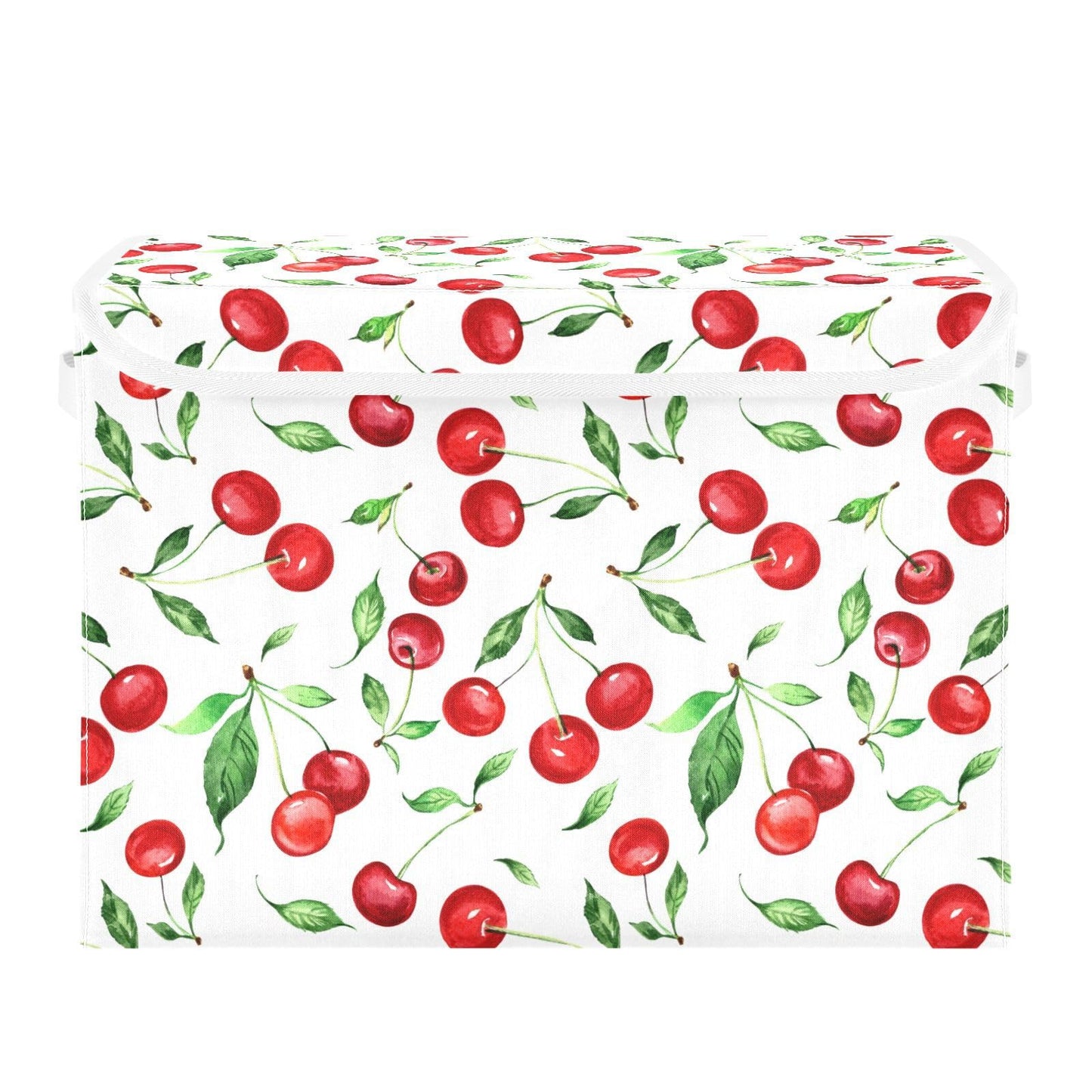 Mnsruu Storage Bin with Lid Red Cherries Green Leaves Foldable Storage Box Washable Fabric Storage Cubes Bin Organizer Basket Closet for Home Bedroom