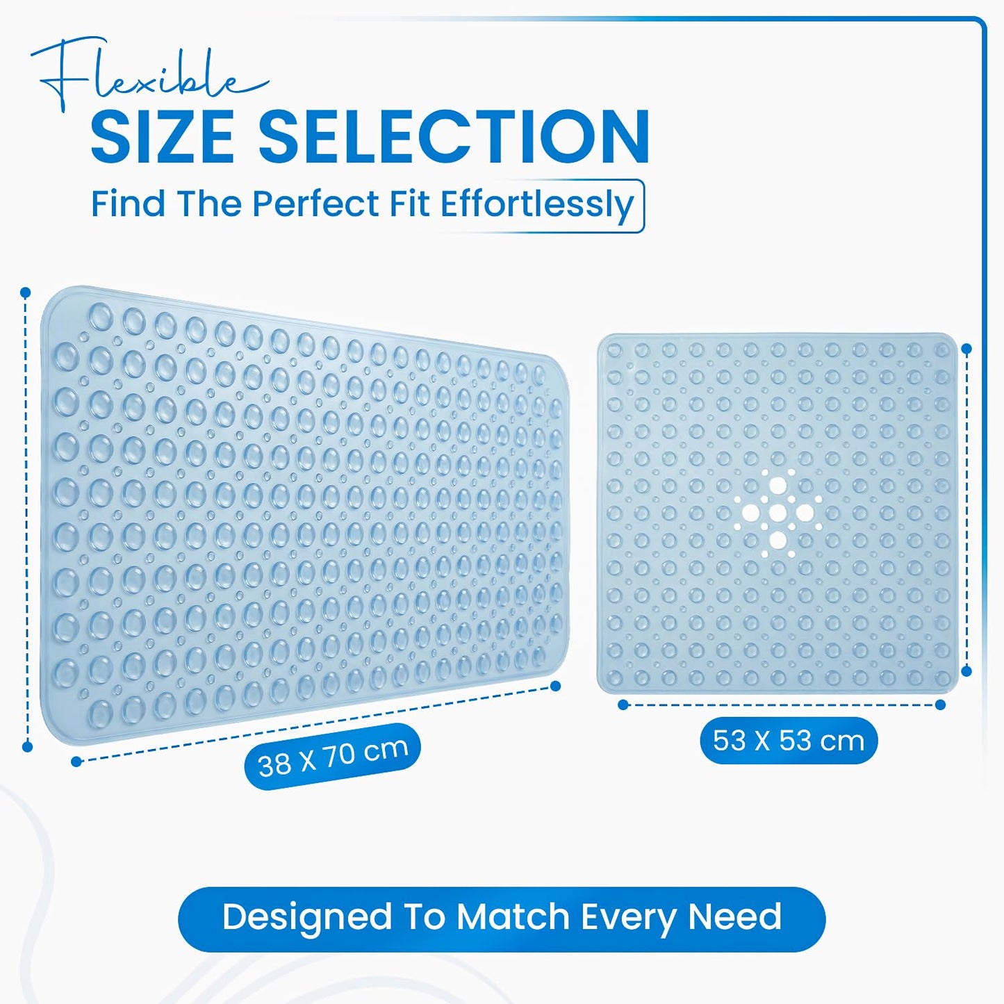 Rugs Garden Shower Bath Mats - Washable Non Slip Anti Mould Rubber Bathmat with Suction Cups for Bathtub and Bathroom (Blue, 53x53 cm)
