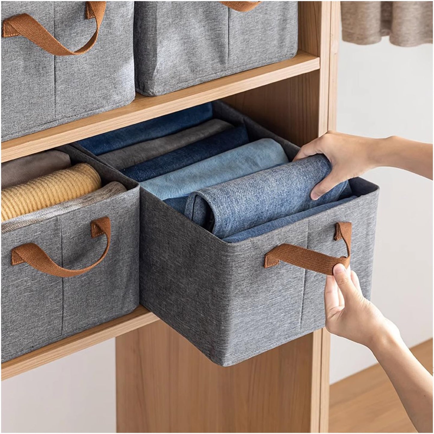 MEgegulo Foldable Storage Boxes, Set of 4 Non-Woven Fabric Box with Handle, 47 x 28 x 20 cm, for Shelves,Clothes Basket Containers