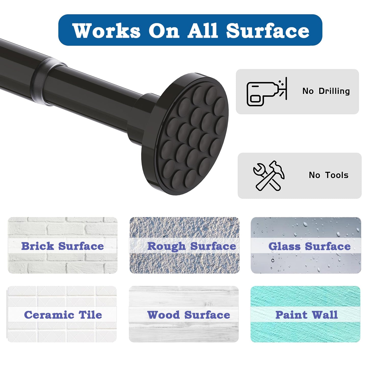 Shower Rail Curtain Pole No Drilling Extendable Curtain Rod for Bathroom,Bedroom,Wardrobe Silver (85-160CM Φ25mm)