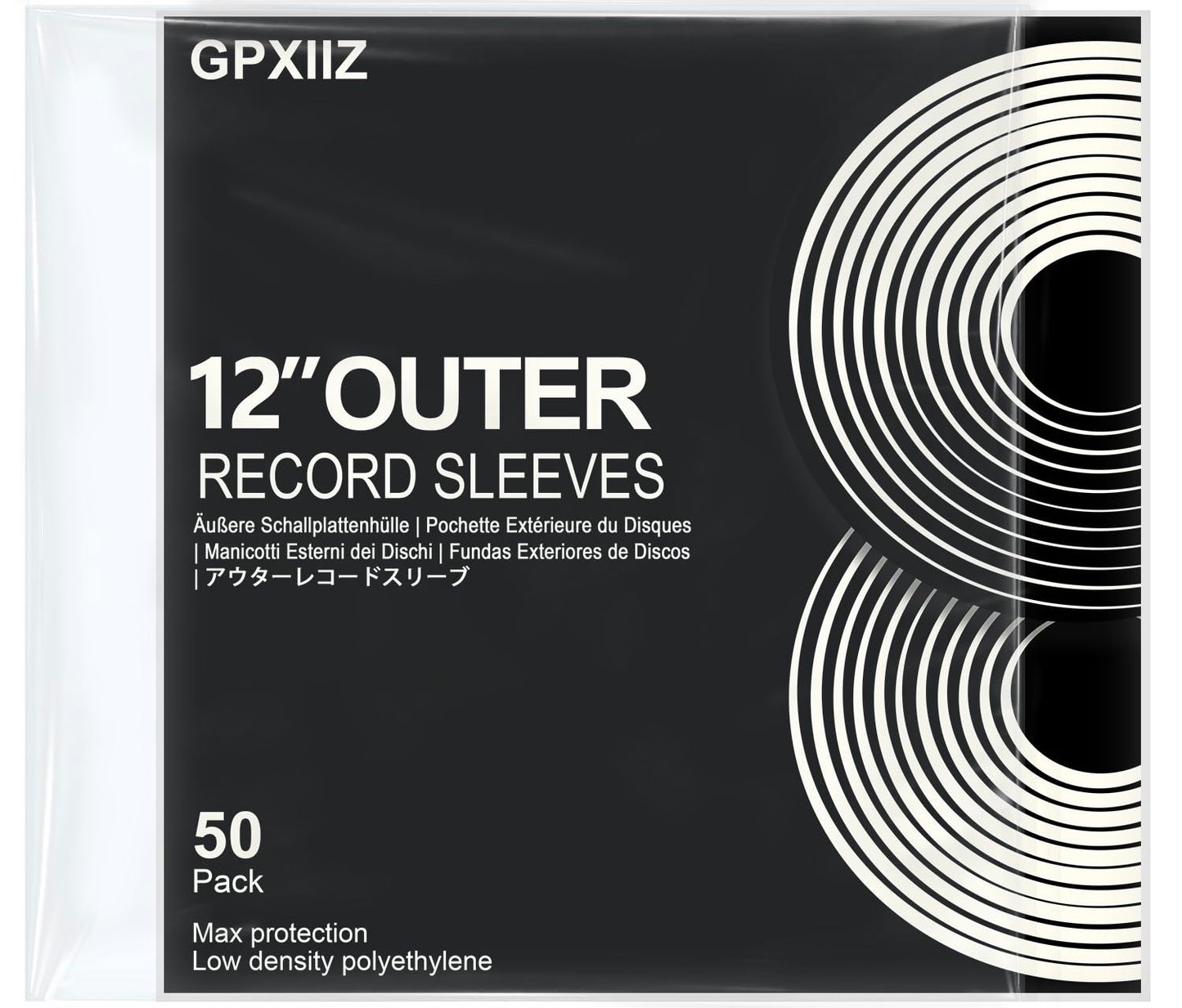 GPXIIZ Vinyl Sleeves Outer 12 Inch | 50x Thickened Record Sleeves | No Edge Tears | Durable 100 Micron Polyethylene | UV Resistant | Clear Plastic