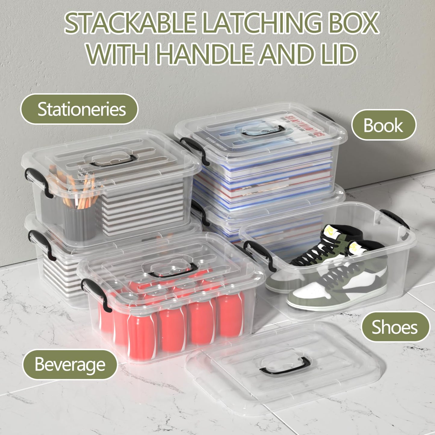 Ikando 6 Packs 8L Storage Boxes with Lids, Stackable Storage Box Clear