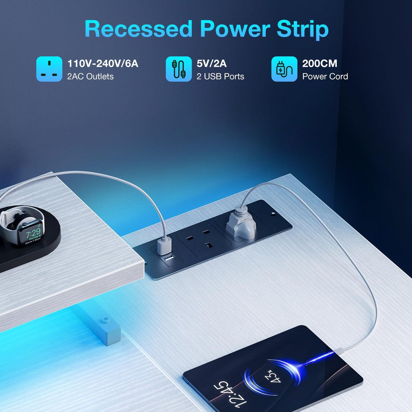 Coleshome L Shaped Gaming Desk with LED Lights & Power Outlet, 100x70 cm
