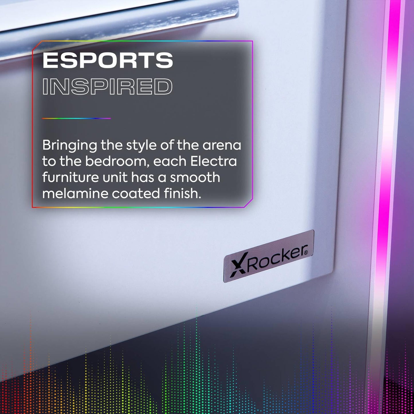 X-Rocker Electra 45cm x 40cm, RGB LED Bedside Table & Drawer - Neo Motion™ Sync App Controlled LED Lights, Wireless Charging, 1 Drawer, Storage Shelf