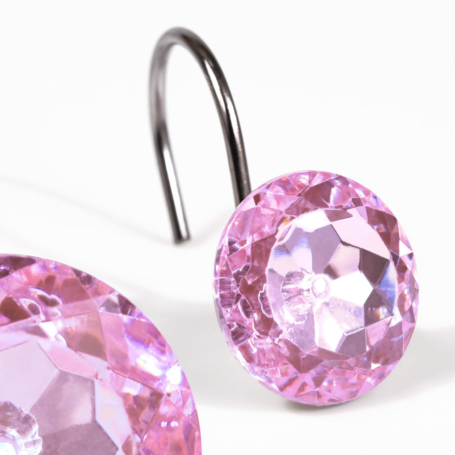 Popkozzi Pink Crystal Shower Curtain Hooks: Bling Glitter Sparkle Shiny Round Diamond Decorative Shower Curtain Rings for Bathroom - Luxury Fancy Glam
