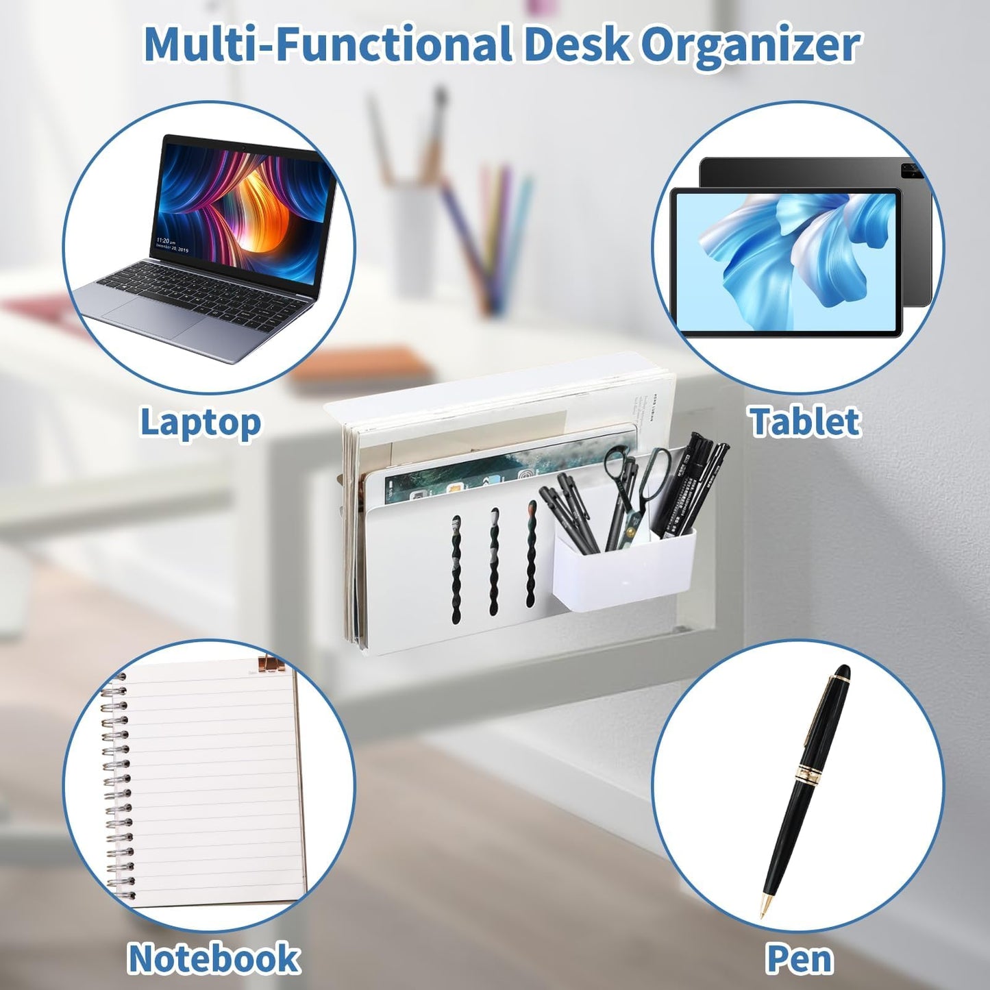 Osseph 2 In 1 Side Desk Storage, 12 x 8 Inch Clamp On Organizer With Anti-Scratch Pad & Magnetic Pen Holder