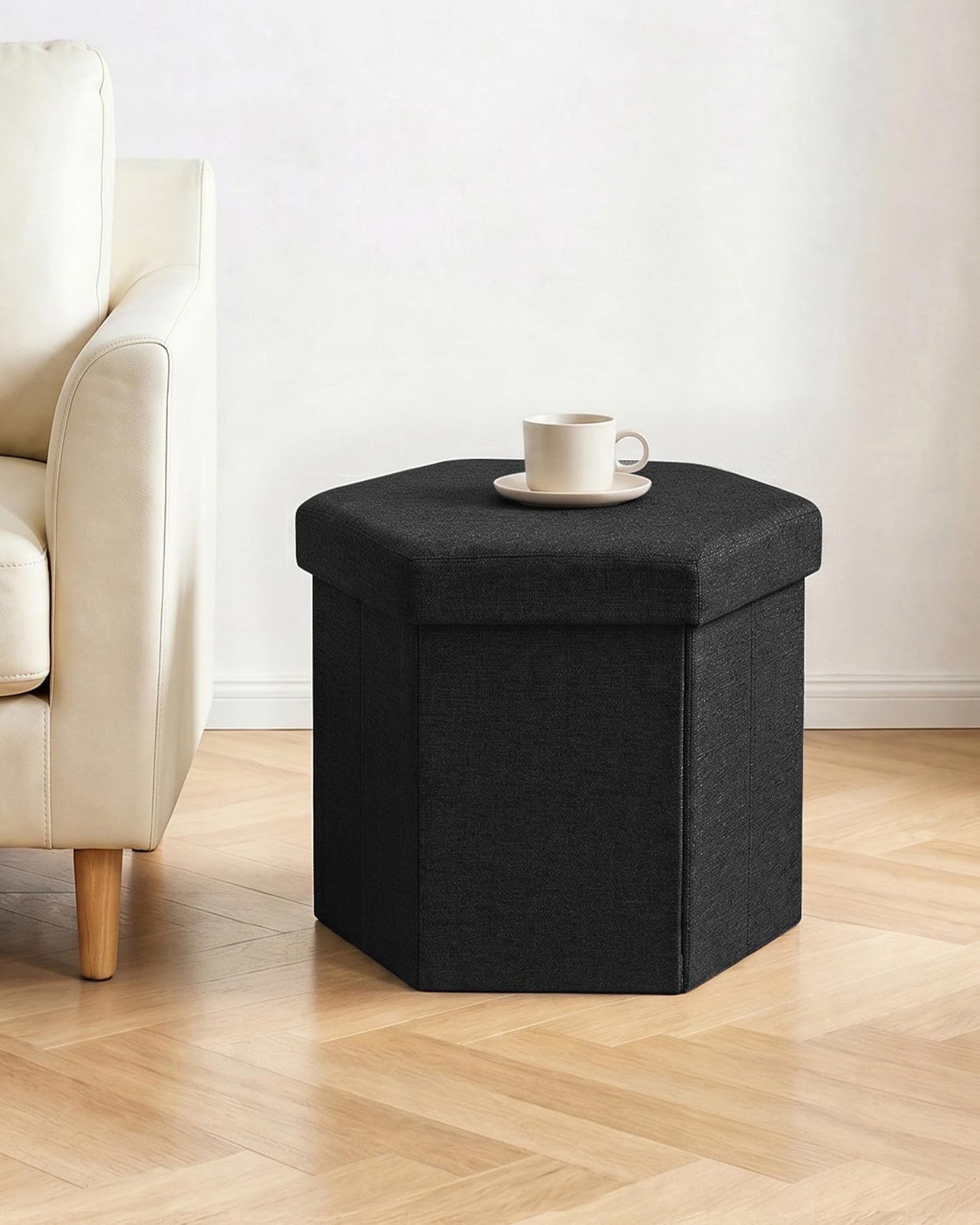 Bonlife Folding Storage Ottoman Hexagonal, Footrest with Toy Ches Box, 43cm
