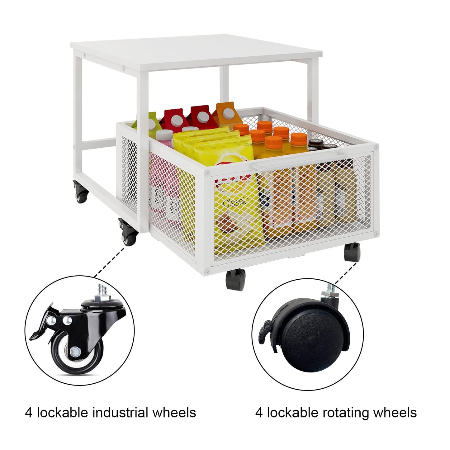 PUNCIA Fridge Stand with Storage and Wheels Rolling Mini Fridge Table