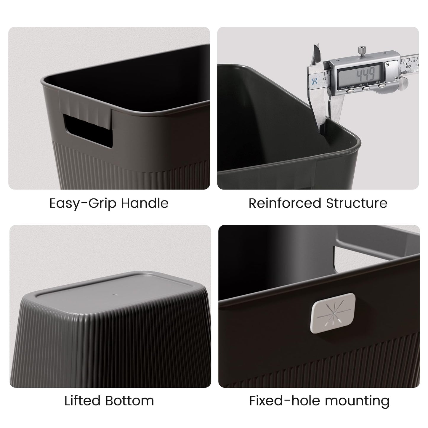 JOYMOOP Slim Trash Can 3-Pack, 2.9 Gallon Plastic Wastebasket for Bathroom, Bedroom, Office, Kitchen with 4 Rolls Bags, Black