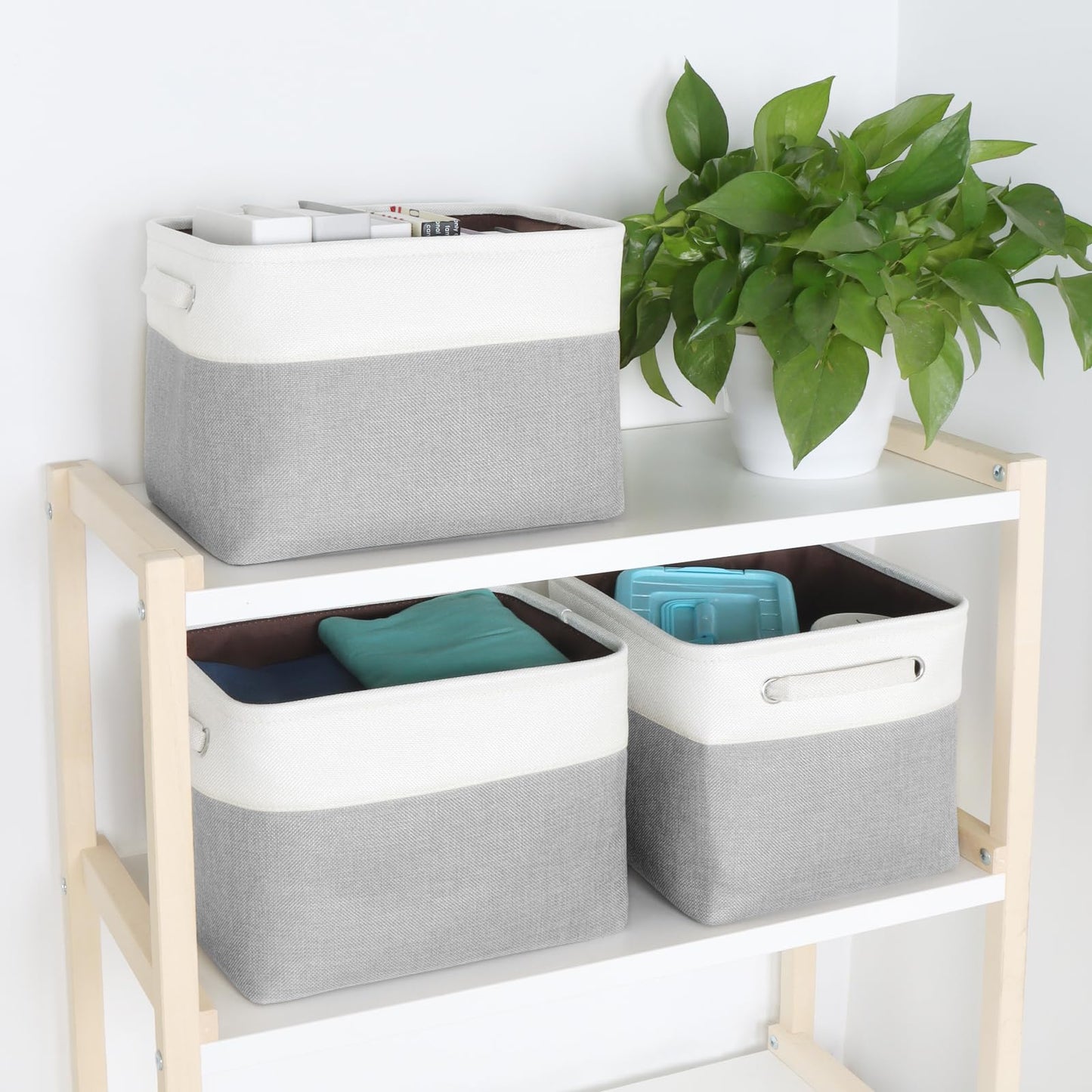 KEEGH Fabric Storage Baskets Set of 3, 12 Inch Storage Boxes for Shelves