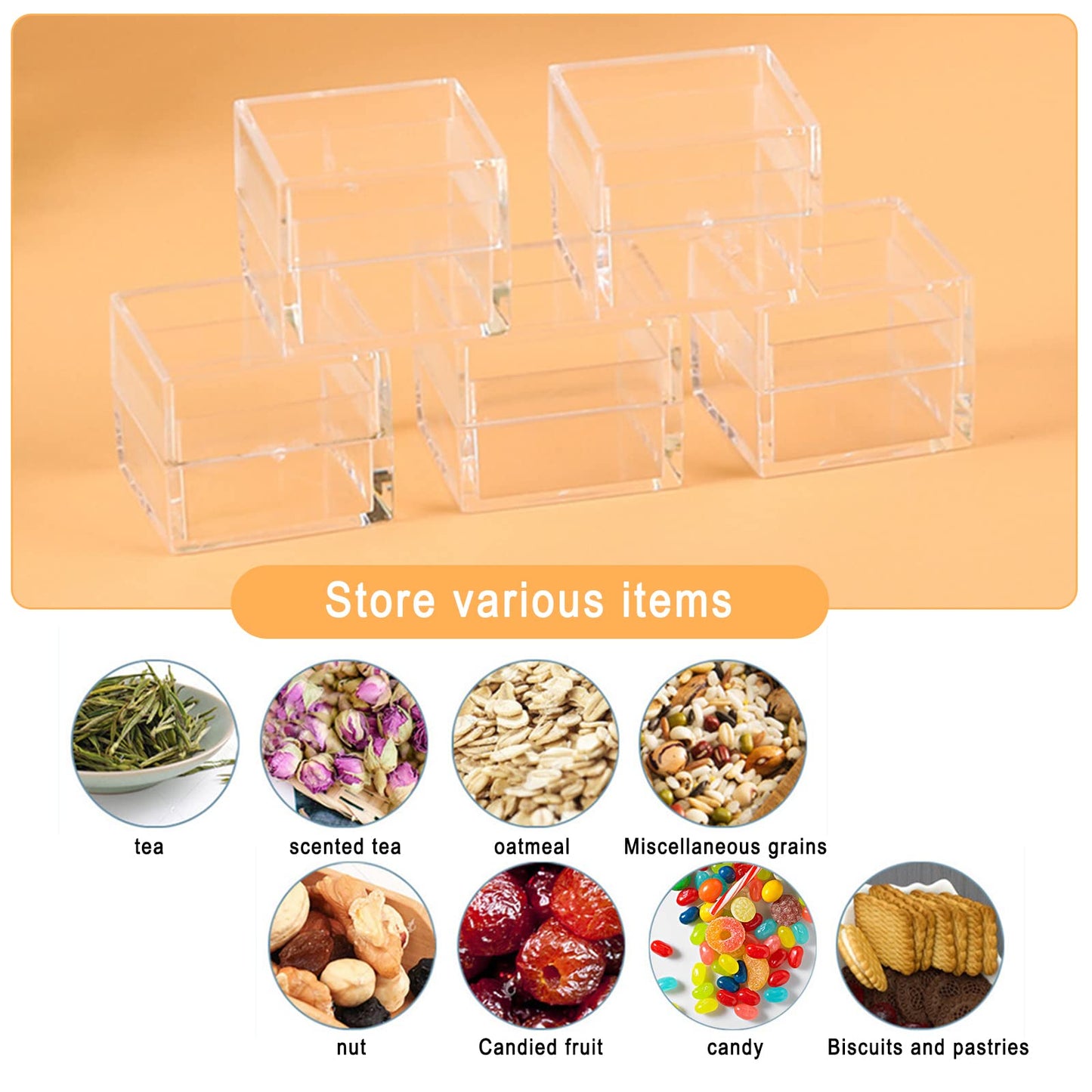 Lomgwumy Acrylic Box with Lid Small, Durable, Pack of 8, with Lid, Acrylic Square Container is Suitable for Storing Candy, Small Accessories