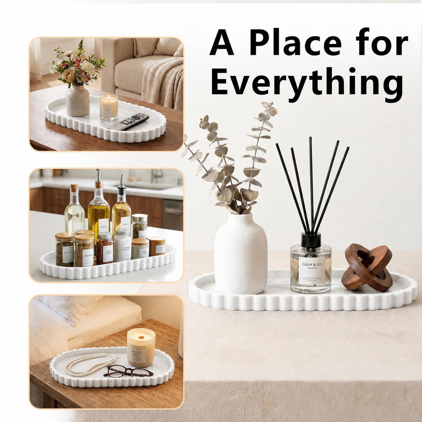 Bathroom Tray - 30.5 x 13.5 cm Oval Vanity Tray for Bathroom Countertop Silicone with Scalloped Edge