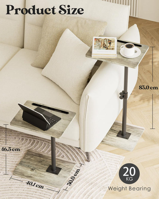 Apetaccat Side Table, C-Shaped Adjustable Sofa Table, 360°Swivel Coffee Tables,40x30x45-83 cm,Small End Tables Bedside for Living Room