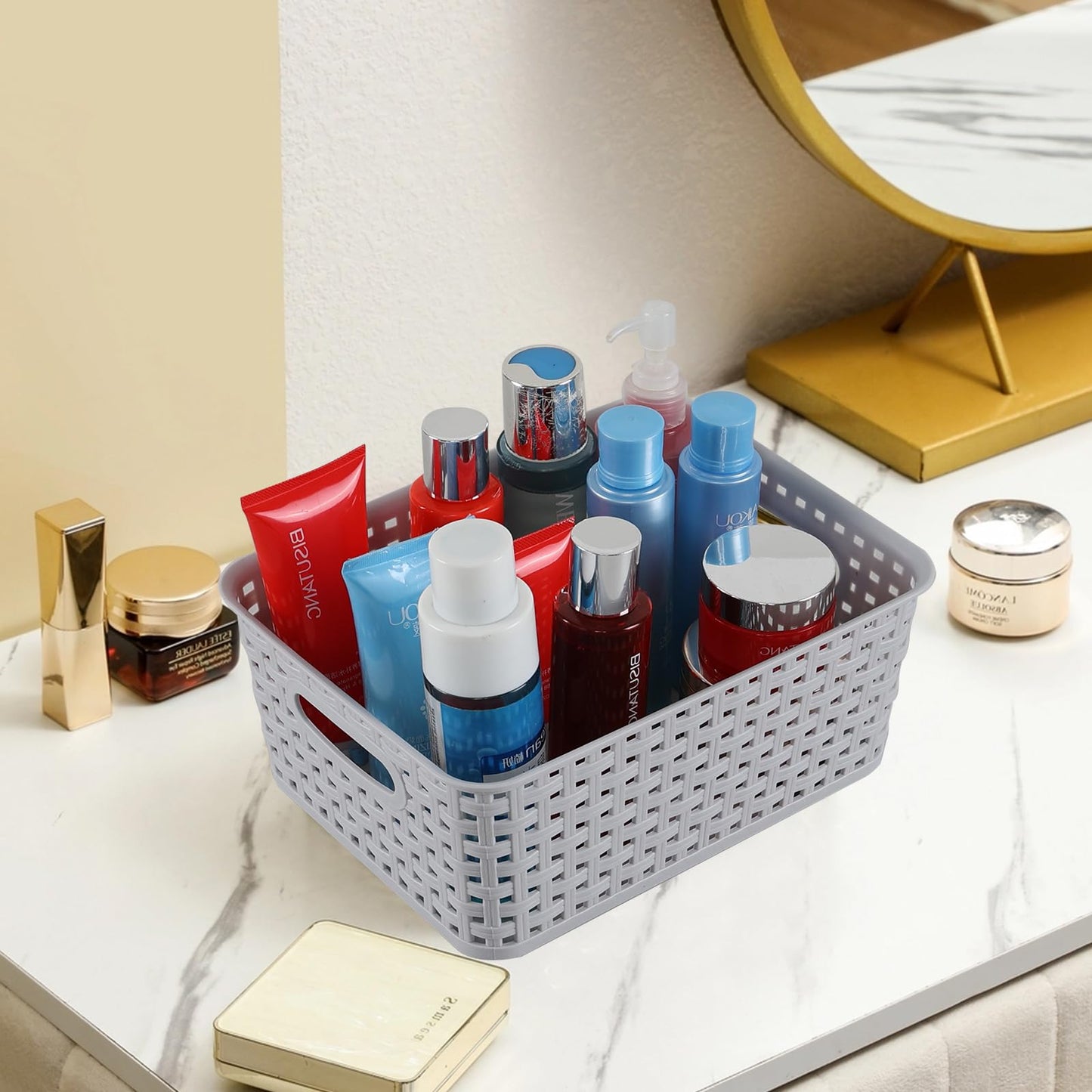 Jnktka 6 Pack Woven Storage Basket, Small Plastic Baskets for Shelves, Grey
