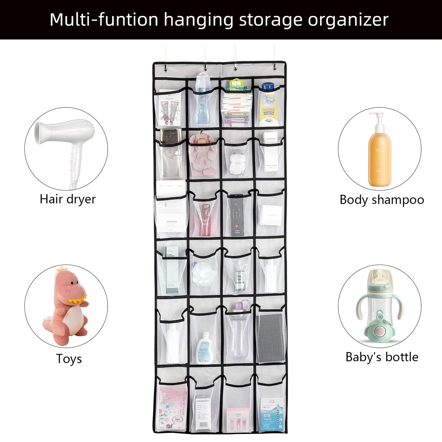 SAVERHO Over The Door Shoe Organizer, Hanging Shoe Organizer with 24 Mesh Large Pockets Door Shoe Rack Organizer for Men Women Kids Hanging Shoe