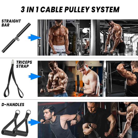 Lyndwin Cable Pulley System Home Gym, 3 in 1 Weight Cable Pulley System with Tricep Rope Straight Bar, Home Gym Machine Equipment for Triceps Biceps