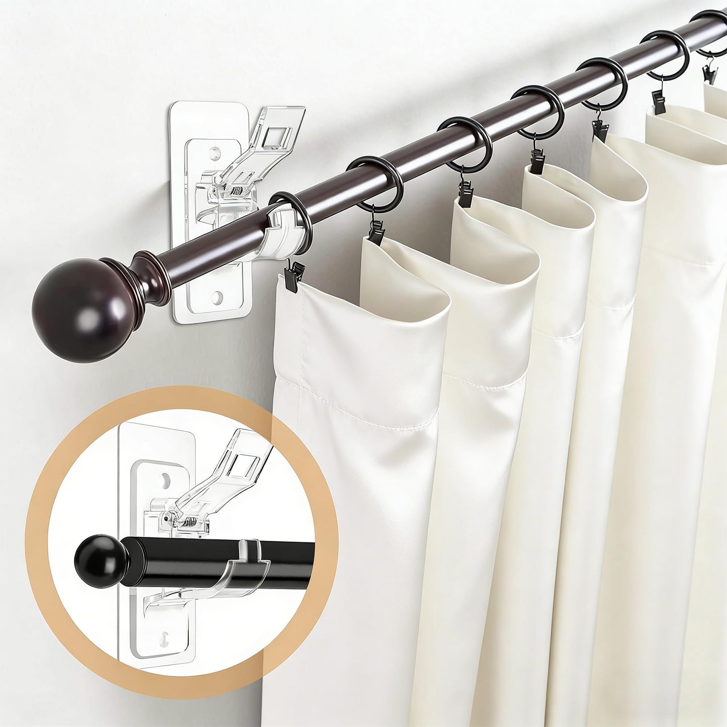 Spotzyllic 4 Pack Without Drilling Self Adhesive Curtain Hooks 4 Pack, No Drill Self Adhesive ABS Curtain Hooks - Holds 11lb