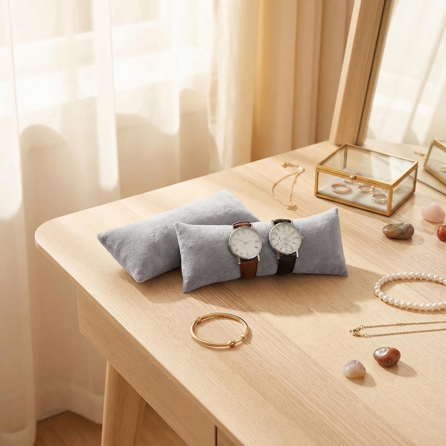 Upstore 2 Pcs Velvet Watch Display Pillows Long Pillow Form for Bracelets Bangles Jewelry Displays Luxury Show Organizer Cushions for Retail