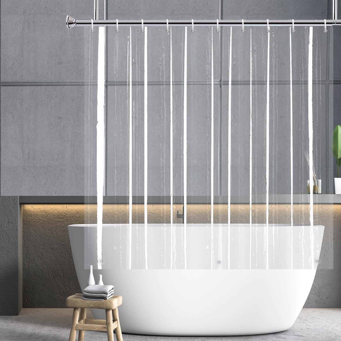 YISURE Short Shower Curtain Liner 150Drop, Clear PEVA Shower Curtain with Magnetic Bottom, Plastic Hooks 59"x59"