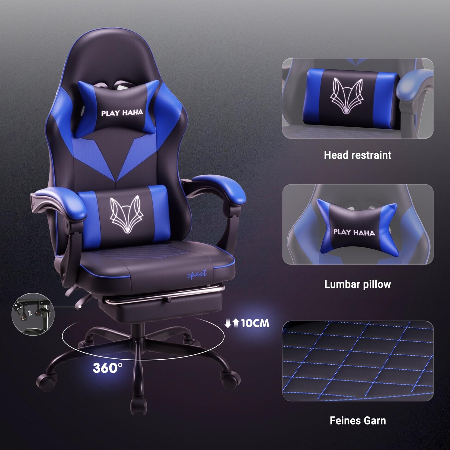 play haha Gaming Chair Ergonomic Gaming Chair with High-Density Foam & Breathable PU Leather 135-Degree Recline