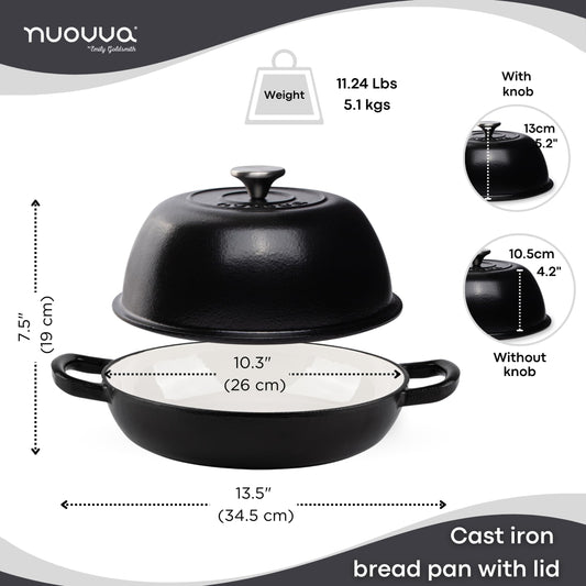 Enamelled Cast Iron Dutch Oven Pot Dutch Oven For Sourdough Bread Baking Cast Iron Bread Pot Black, 6 Quarts, 22cm by Nuovva