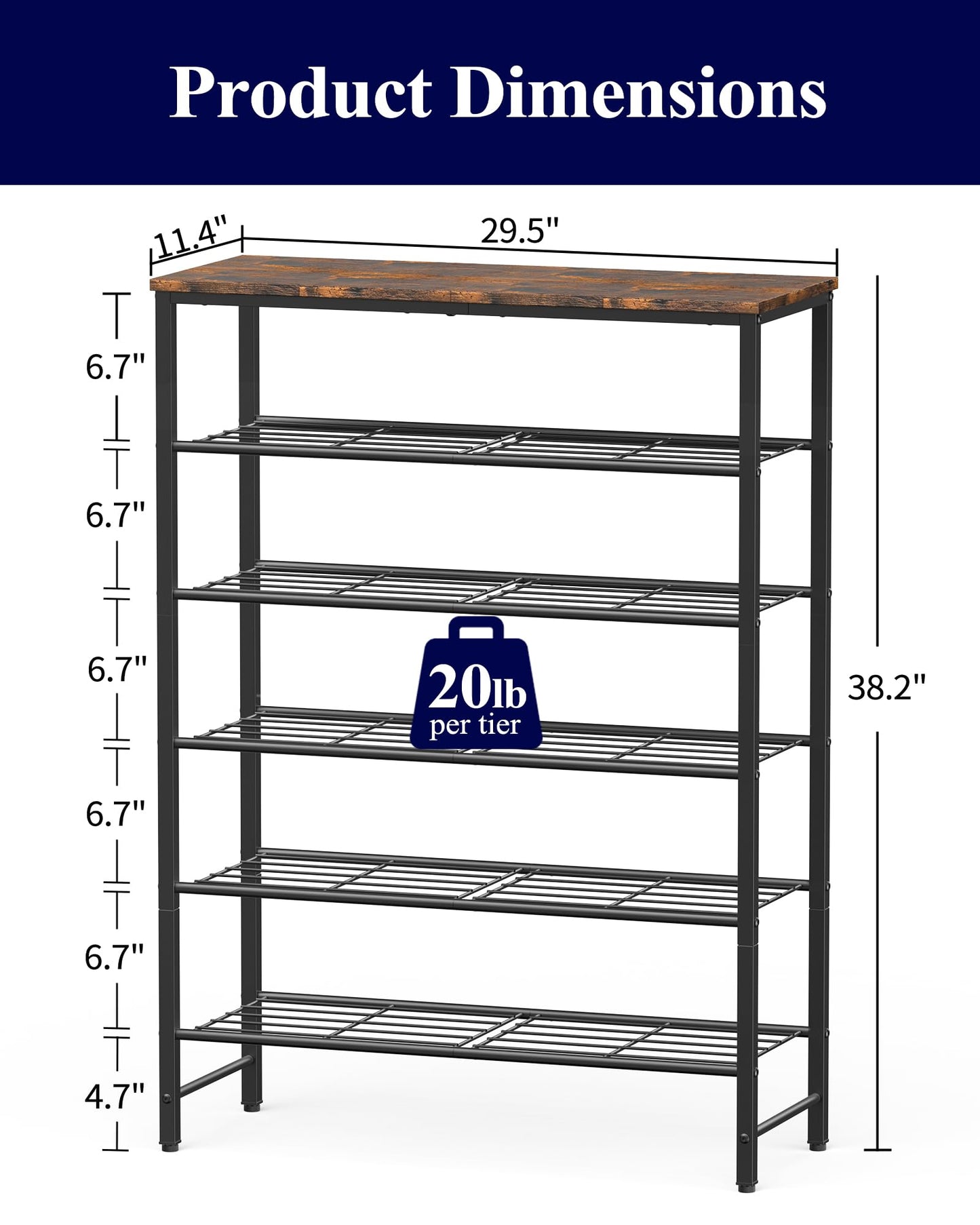 Kitsure Shoe Rack for Closet, Shoe Storage, 75.0 cm Wide - 6 Tier, Brown