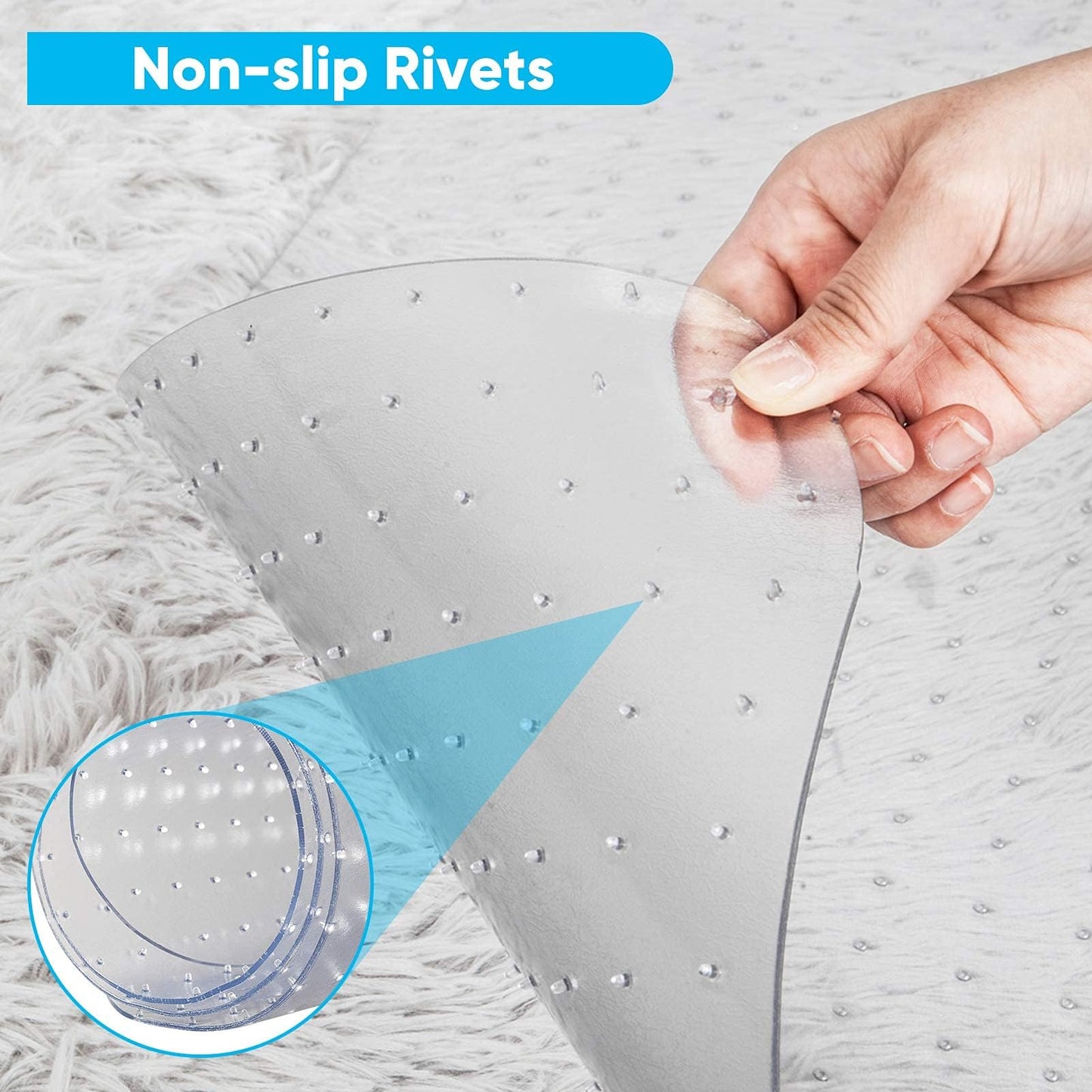 Rectangular Chair Mat for Carpet Protection, Clear Transparent PVC Floor Carpet Protector