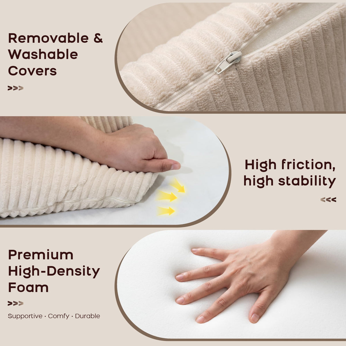 DAWNYIELD 3-in-1 Floor Sofa, High‑Density Foam Bean Bag Chair, Off-white