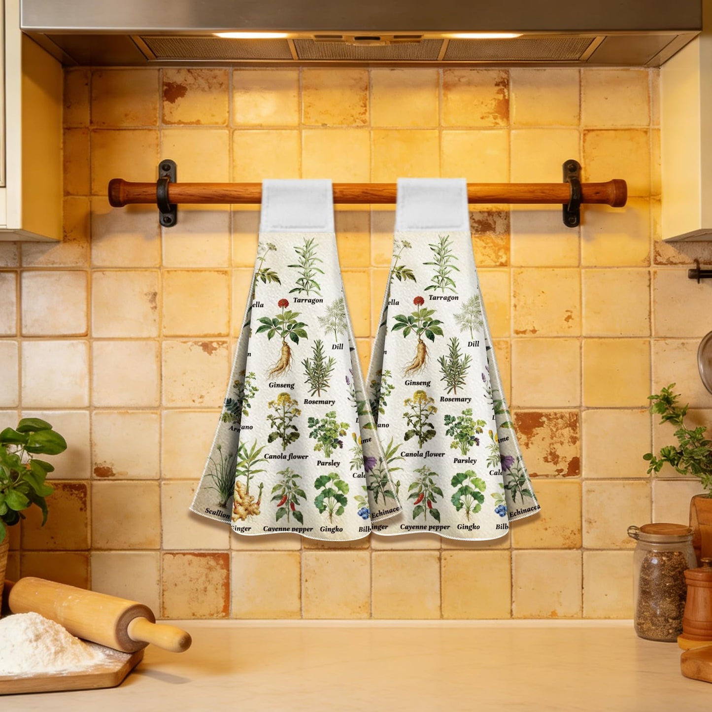 CUTHOLLOW 2 Pcs Herb and Vegetable Hanging Kitchen Towels with Loop