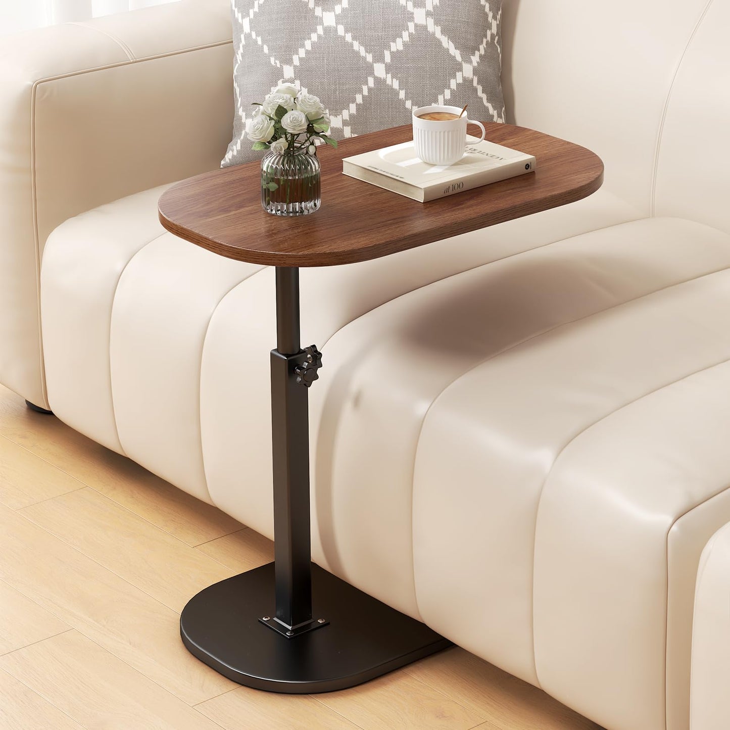 liameya Adjustable Height C Shaped Side Table, 360°Swivel Laptop Tv Tray Desk for Couch and Bedside