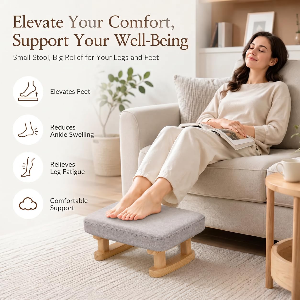 Lighterday Foot Stool, Pouffe Footstool with Cushion,Ottoman Stool with Removable Footstool Cover,Poofy Foot Rest for Leg Rest in Living Room Bedroom