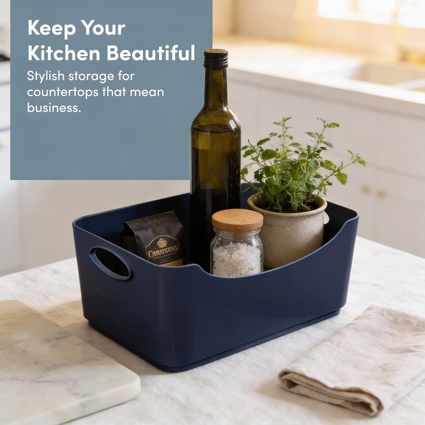 KEPLIN 5 Pack Plastic Storage Baskets with Handles, BPA-Free Dishwasher Safe Organiser Boxes for Kitchen, Bathroom, Pantry, Shelves & Drawers
