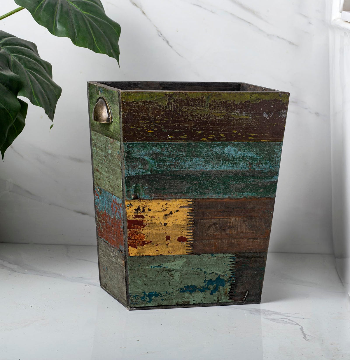 Venalys Small Wooden Trash Can Waste Paper Bin, Farmhouse Decorative Garbage Can Wastebasket