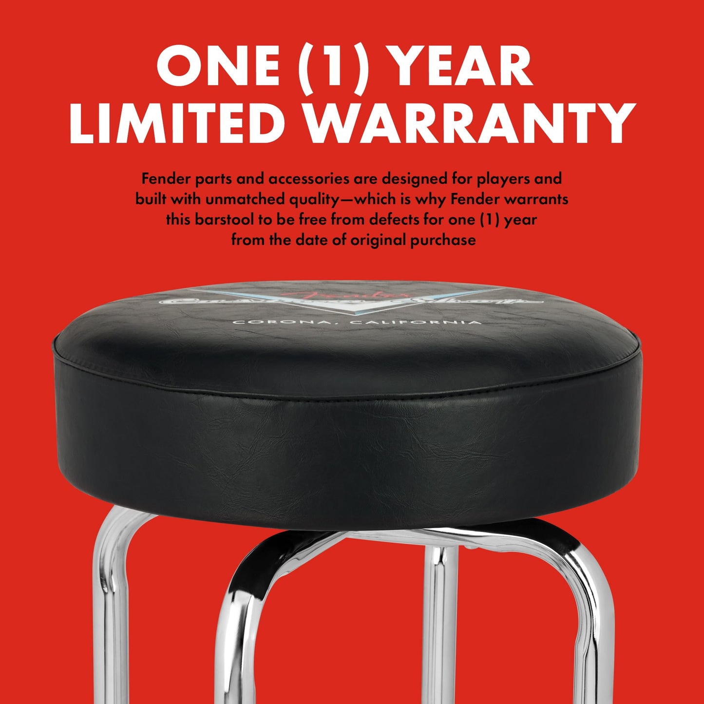 Fender Custom Shop Chevron Logo Barstool, Padded Swivel Seat, 30 In