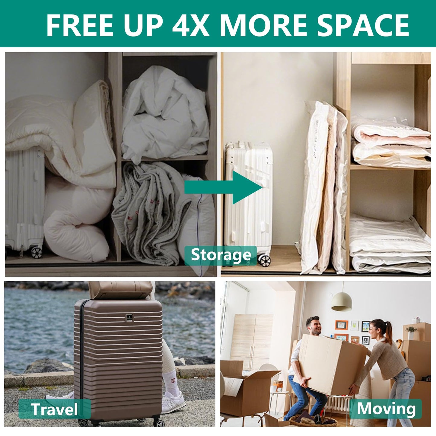 Vacuum Bags for Clothes 9Pcs with Air Pump (3x40x40, 3x40x50, 3x40x60)