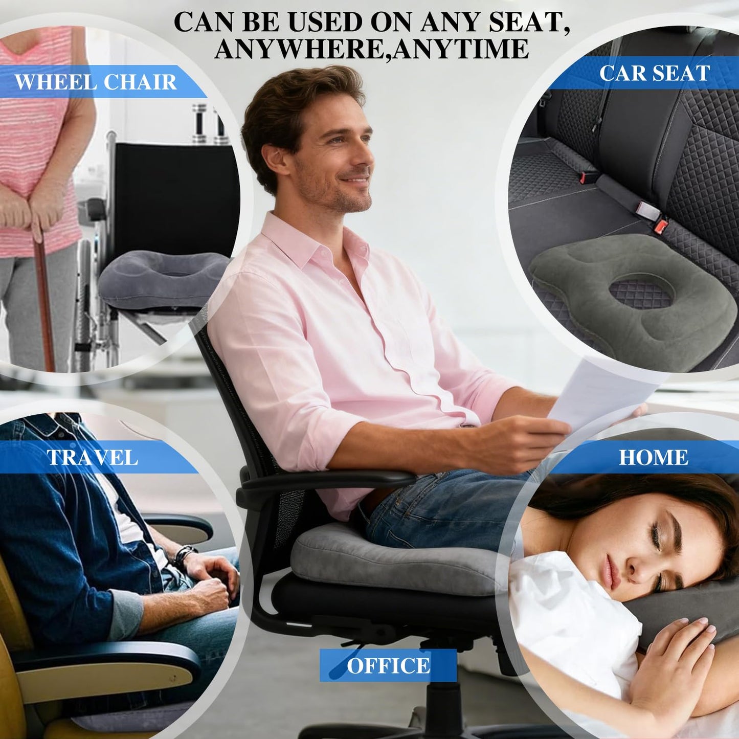Crilemonis Inflatable Donut Cushion for Tailbone Relief, Portable Hemorrhoid Pillow with Ergonomic Design for Sciatica and Postpartum Support