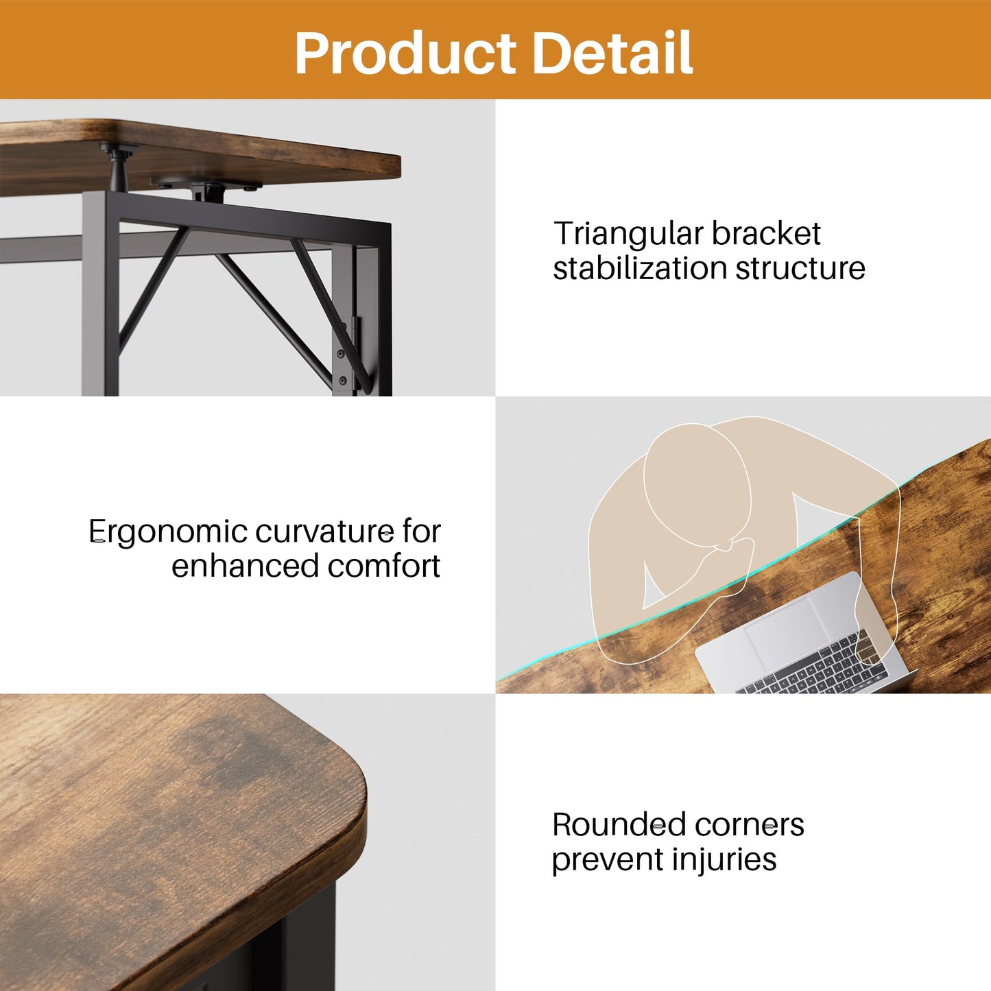 JOYMOOP Folding Desk Rustic Brown - 120 x 57 cm, No Assembly Foldable Desk for Home, Office - Large Size