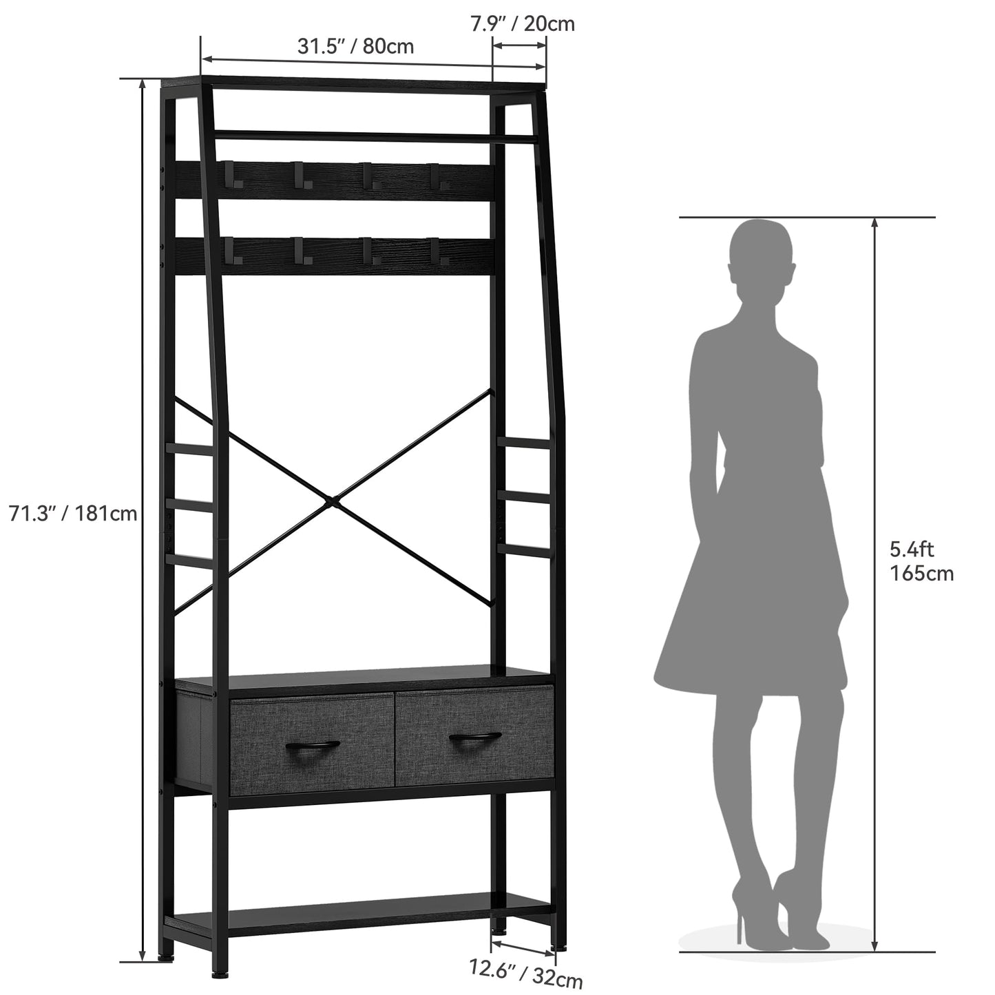 YITAHOME Coat Rack Stand with Shoe Storage, Floorstanding Hall Tree with Bench & 2 Foldable Drawers