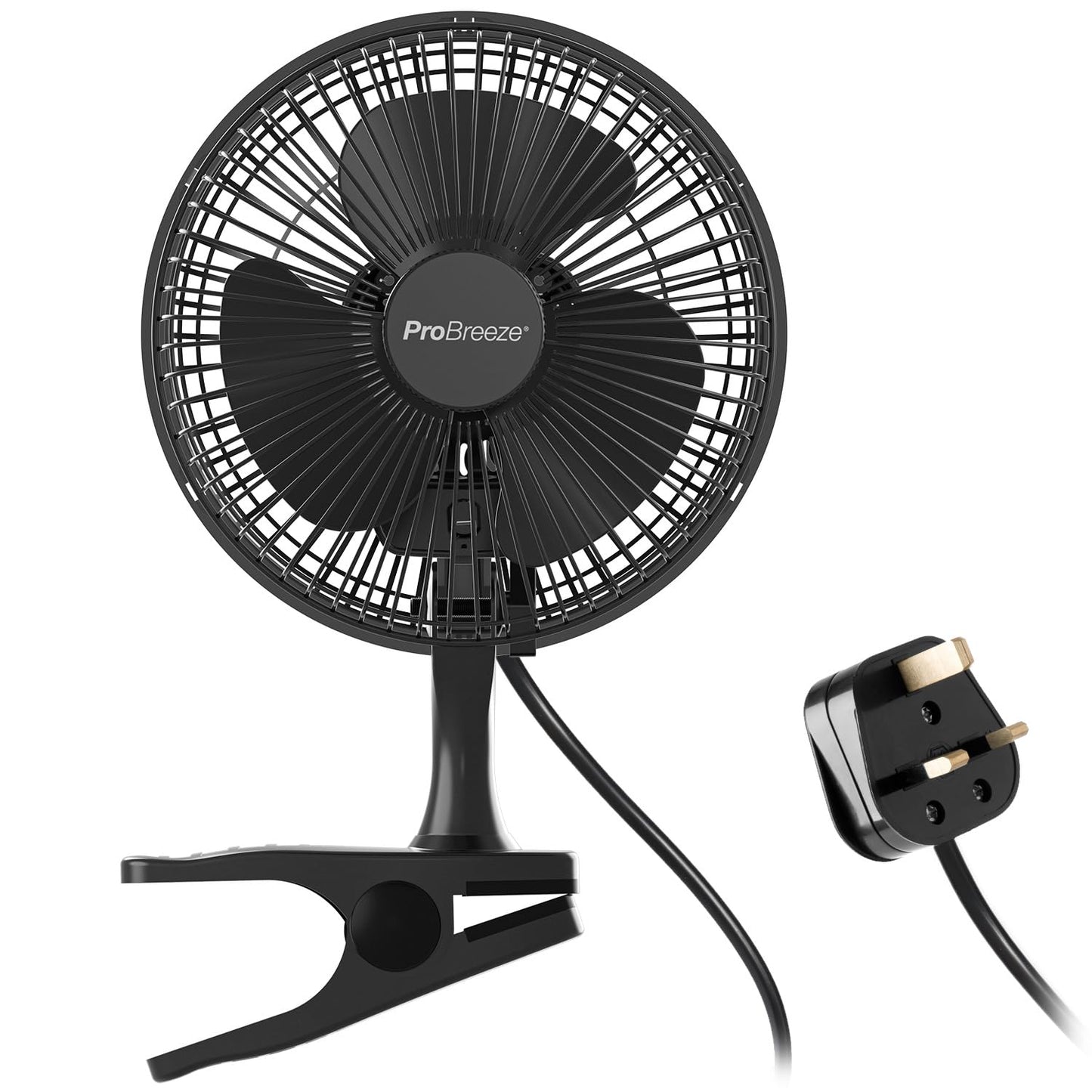 Pro Breeze 6 Inch Clip on Fan with 2 Speeds, Mains Powered, 360? Rotation, Silent with Strong Airflow, Energy Efficient - Mini Plug in, Ideal for Bed,
