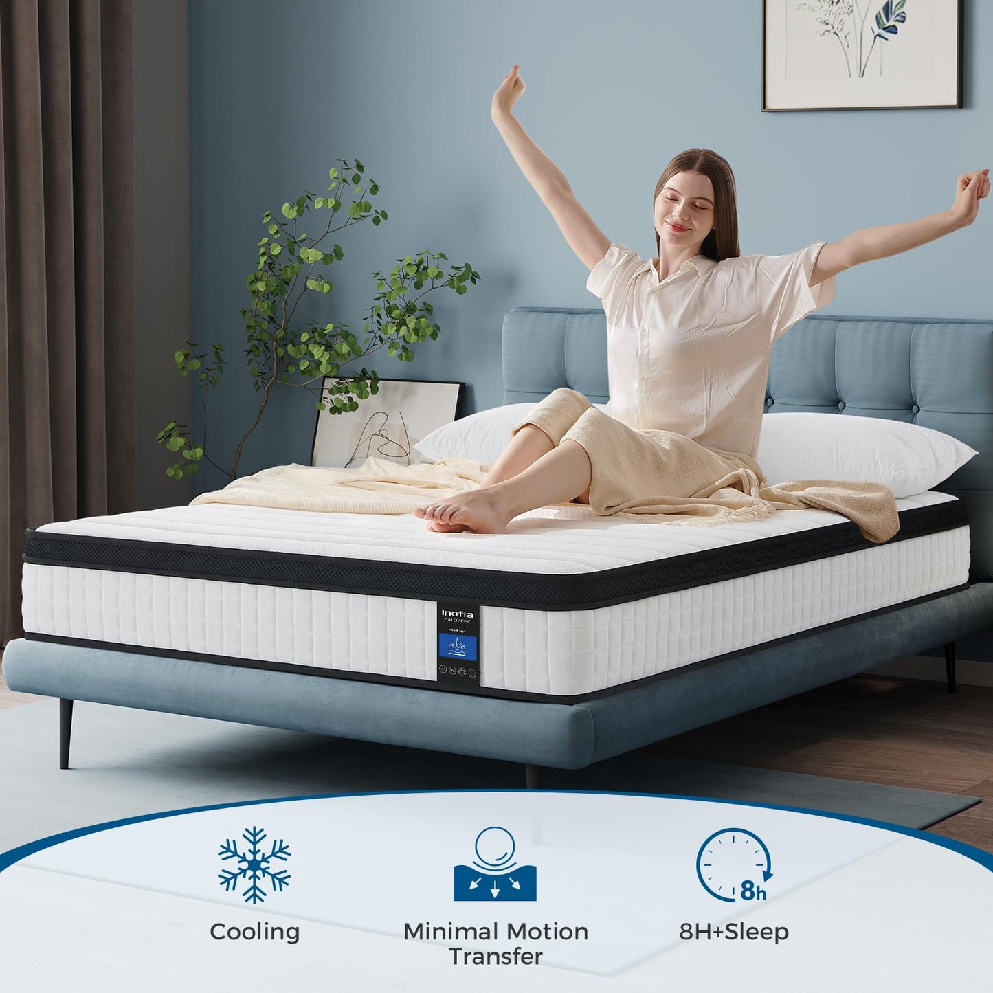Inofia King Memory Foam SpingMattress 9.4 Inch,5FT Spring Mattress with Medium Firm Feel