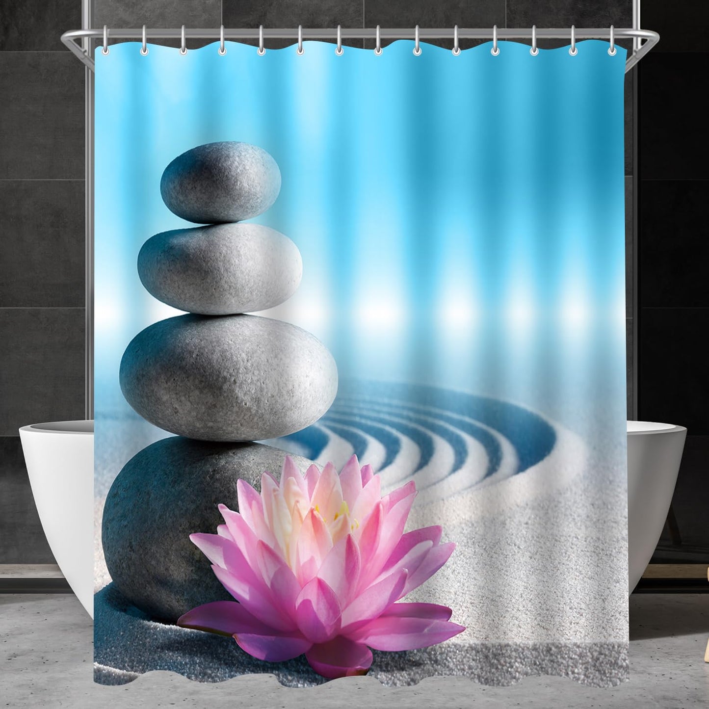 Lerores Shower Curtain, 120 x 200 cm, Pebble Desert Anti-Mould Textile, Weighted Hem Water-Repellent, Washable Polyester Fabric Bath Curtains with 8