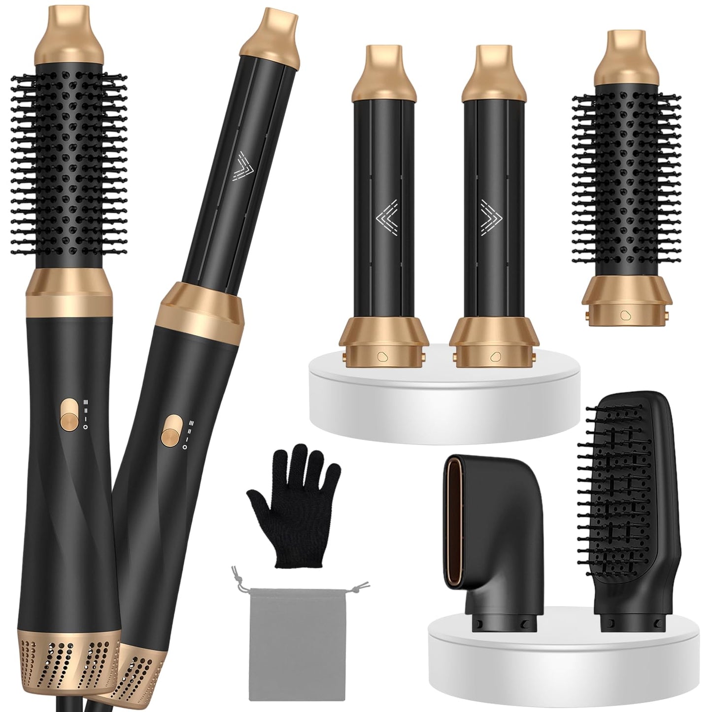 5 in 1 Hot Air Styler, 200 Millions Negative Ionic Hair Styler with Curlers, Straighten, Volumise and Hairdryer Brushes for All Hair Types, Black