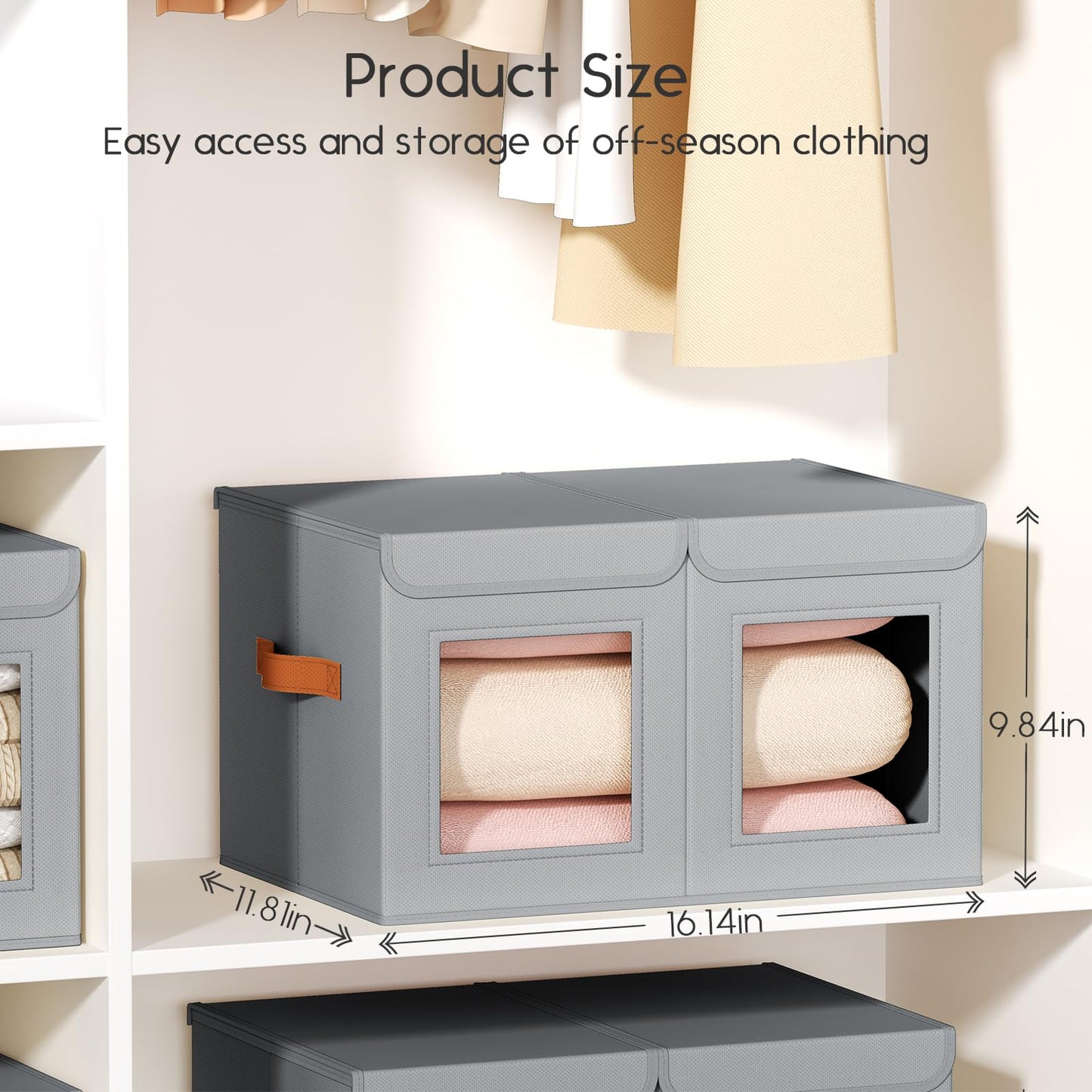 Homsorout 2 Pack Foldable Storage Boxes with Lids & Divider Board 31L Grey