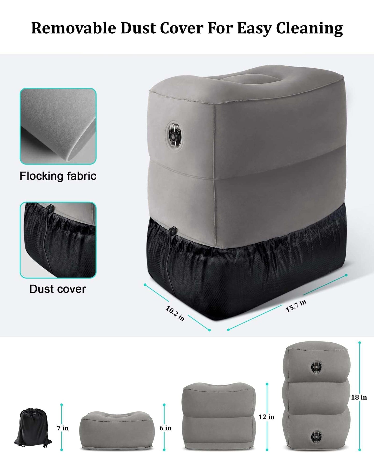 Inflatable Travel Foot Rest Pillow,Airplane Travel Pillow, Office Footrests, Adjustable 3 Layers Height Leg Rest Pillow