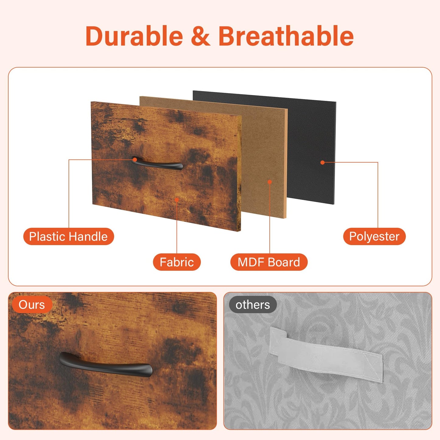 Feonase Bedroom Chest of Drawers, 5 Fabric Drawers Dresser with Metal Frame and MDF Top Board, Modern Storage Unit for Bedroom Living room, Entryway
