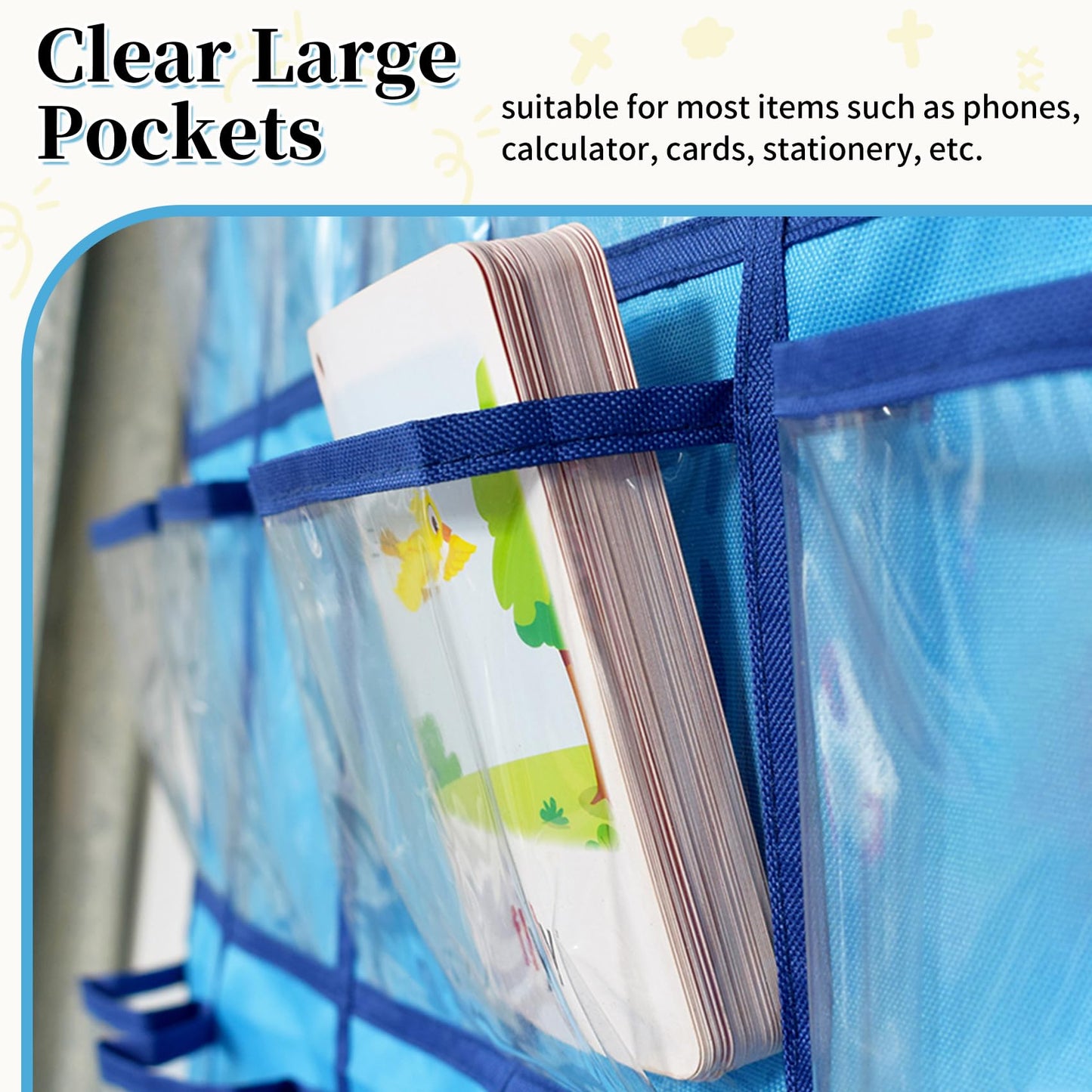 SAVORLIVING 12 Clear Pockets Classroom Pocket Chart Organizer, Cell Phones Calculator Holder with Hooks, Hanging Wall Door Calculators Phone Caddy