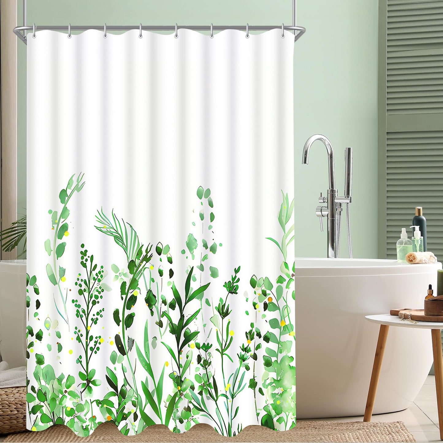 Lerores Shower Curtain, 100 x 200 cm, Flowers, Weighted Hem, Anti-Mould Textile, Water-Repellent, Washable Polyester Fabric Bath Curtains with 7
