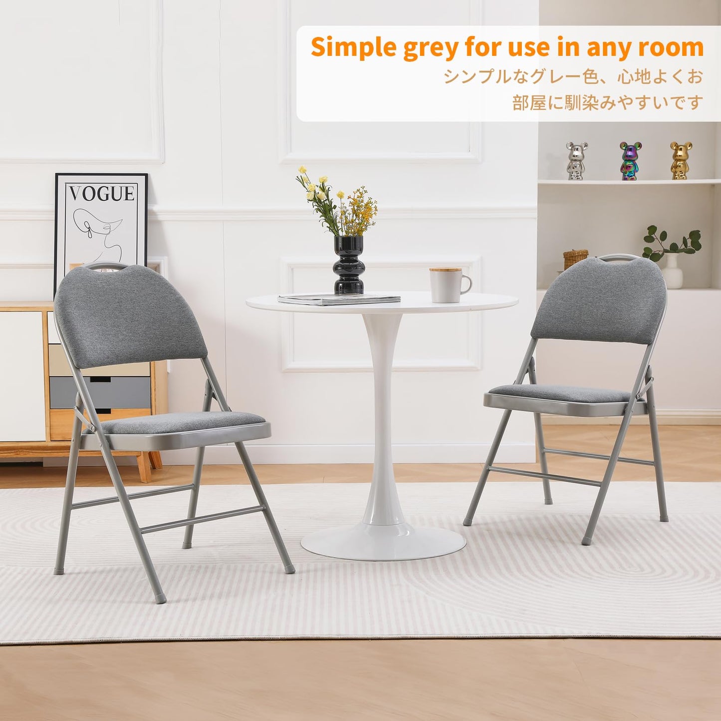 BOOSDEN Padded Folding Chairs 2 Pack, Fabric Foldable Chair with Cushion