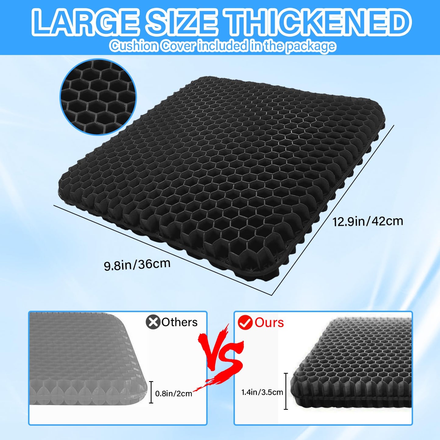 TOGETDREAM Gel Seat Cushion, Honeycomb Cushions with Cloth Cover Thick Car Seat Cushion Cool Cushions Chair Seat Pads for Bottoms Soft Sitter and