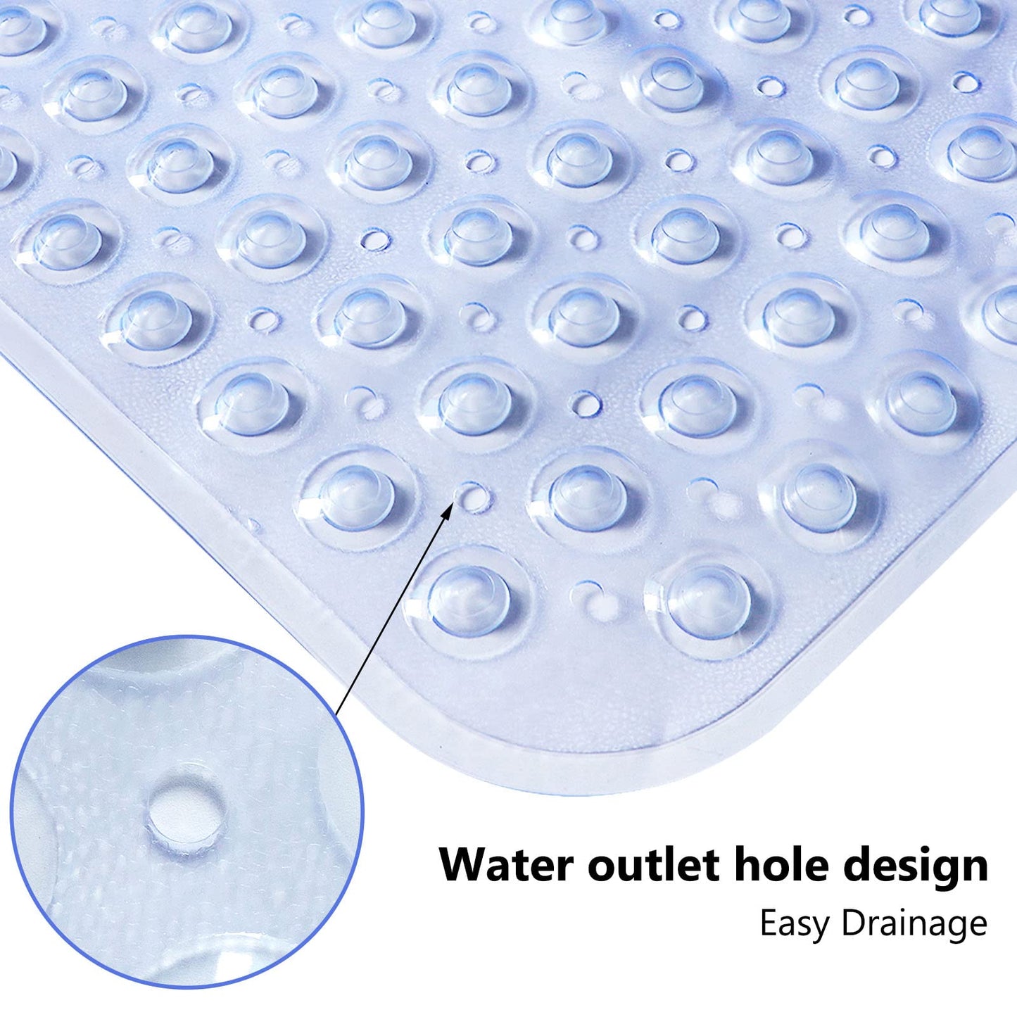 Non Slip Bath Mat, Uooker Anti Slip Shower Mat, Anti Mould Long Rubber Bathroom Mat 70x38cm with Drain Holes & Strong Suction Cups Grip